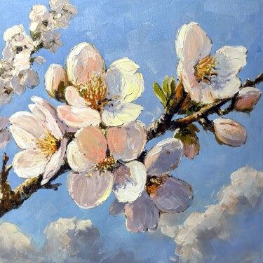 Ζωγραφική με τίτλο "Cherry blossoms 01D" από Greg Leander, Αυθεντικά έργα τέχνης, Λάδι Τοποθετήθηκε στο Ξύλινο φορείο σκελετό