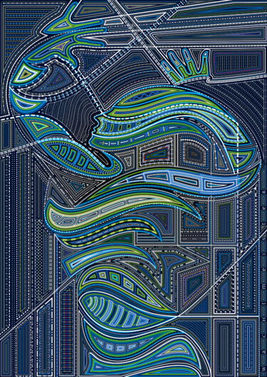 数字艺术 标题为“WavedDancer Blue&Gr…” 由Bernd Wachtmeister, 原创艺术品, 2D数字工作