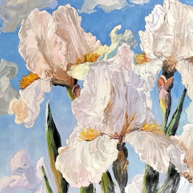 Pintura intitulada "Irises 202D" por Greg Leander, Obras de arte originais, Óleo Montado em Armação em madeira