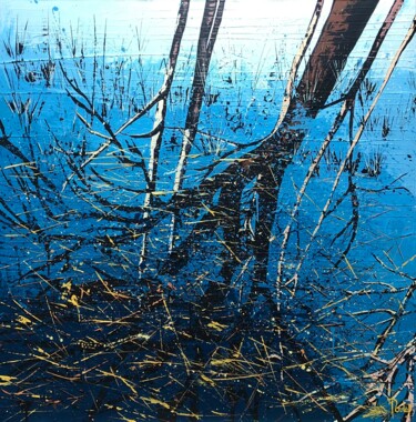 Painting titled "VUE SUR LE LAC" by François Poulat, Original Artwork, Acrylic Mounted on Wood Stretcher frame