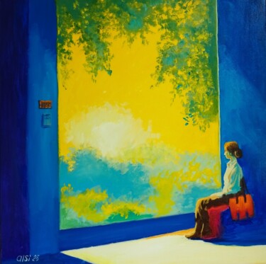 Station of Hope - Quiet Morning Before Departure Schilderij getiteld "Station of Hope - Q…" door Larisa Sidorova (Alsi), Origineel Kunstwerk, Olie Gemonteerd op Frame voor h…
