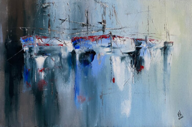 Boats 71 Painting titled "Boats 71" by Volodymyr Nezdiimynoha, Original Artwork, Oil Mounted on Wood Stretcher frame