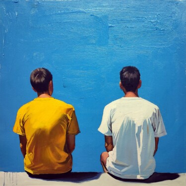 Painting titled "Watch the sea 01D" by Garvin Ree, Original Artwork, Oil Mounted on Wood Stretcher frame