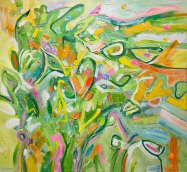 Schilderij getiteld "Awakening Summer" door Tung Duc Pham, Origineel Kunstwerk, Acryl Gemonteerd op Frame voor houten branca…