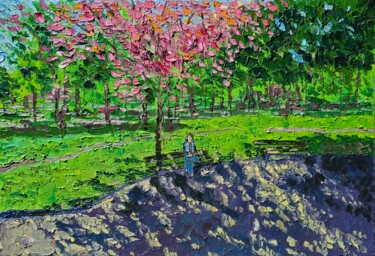 In the shade under the sakura in Paris (Ranelagh Garden) Schilderij getiteld "In the shade under…" door Sergei Gontarovskii (Serhii Hontarovskyi), Origineel Kunstwerk, Olie
