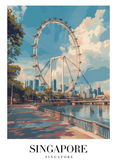 "Singapore Skyline w…" başlıklı Dijital Sanat 春宇 关 tarafından, Orijinal sanat, AI tarafından oluşturulan görüntü Karton üzer…