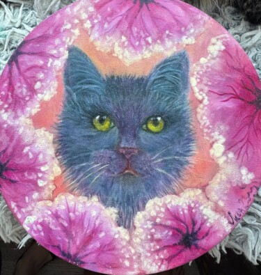 Pintura titulada "Gray Cat in Bloom" por Svetlana Leont Eva, Obra de arte original, Oleo