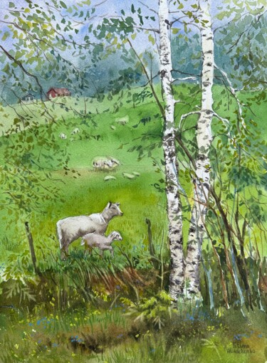 Картина под названием "Sheep" - Tetiana Hliadchenko, Подлинное произведение искусства, Акварель