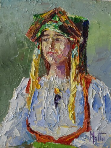 "Ragazza di Samugheo" başlıklı Tablo Gianni Mattu tarafından, Orijinal sanat, Petrol Karton üzerine monte edilmiş