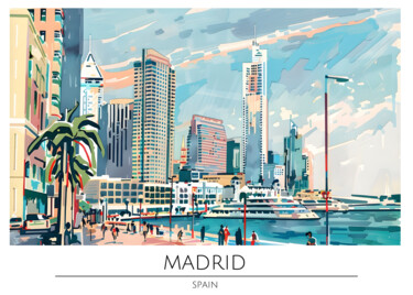 Digital Arts titled "Madrid Cityscape: U…" by Chun Yu Guan, Original Artwork, AI generated image Mounted on Cardboard
