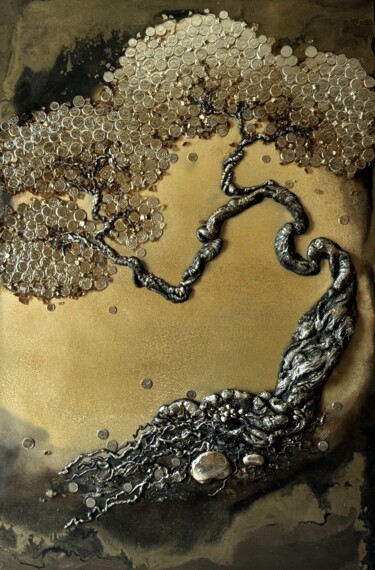 Painting titled "bonsai" by Natallia Zhurauliova (Zhurauliova_art), Original Artwork, Acrylic Mounted on Wood Stretcher frame