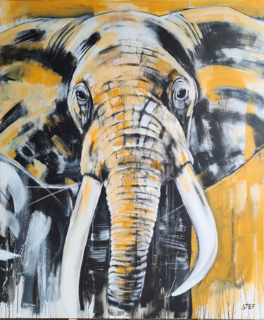 绘画 标题为“ELEPHANT #29 - RED…” 由Stefanie Rogge, 原创艺术品, 丙烯 安装在木质担架架上