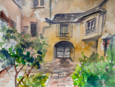 Pittura intitolato "Courtyard in Montma…" da Michelle Moraczewski, Opera d'arte originale, Acquarello