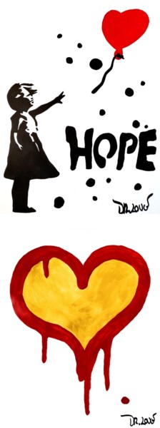 Banksy hope gold heart ( Tribute to Banksy ) 绘画 标题为“Banksy hope gold he…” 由Dr. Love, 原创艺术品, 丙烯