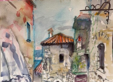 Ζωγραφική με τίτλο "Summer in Eze, Fran…" από Michelle Moraczewski, Αυθεντικά έργα τέχνης, Ακουαρέλα