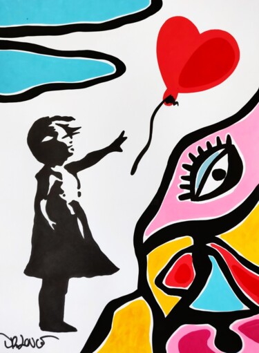 Love and hope ( Tribute to Banksy ) by: Dr. Love Peinture intitulée "Love and hope ( Tri…" par Dr. Love, Œuvre d'art originale, Acrylique