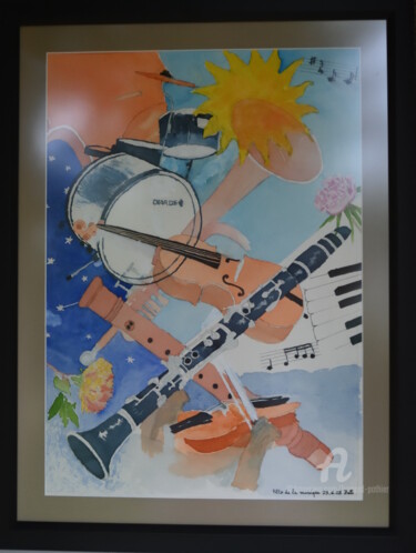 Fête de la Musique Malarstwo zatytułowany „Fête de la Musique” autorstwa Bernard Pothier, Oryginalna praca, Akwarela Zamontowany na Karton