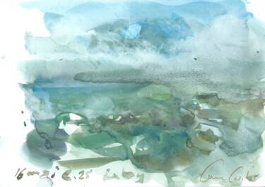 Painting titled "La plage au LY, mar…" by Anne Cardot, Original Artwork, Watercolor