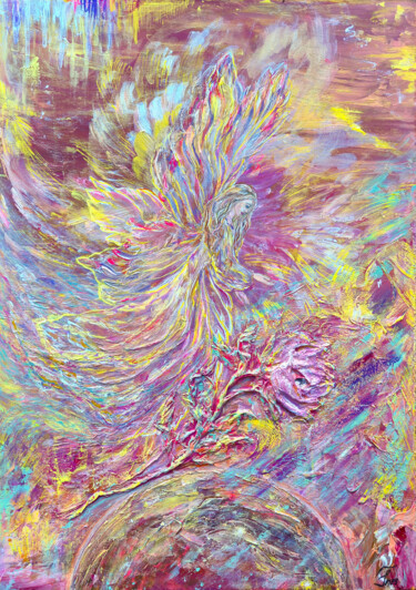 "Angel of Light and Peace – Original Acrylic Painting" 绘画 标题为“"Angel of Light and…” 由Inessa Lightart, 原创艺术品, 丙烯 安装在其他刚性面板上