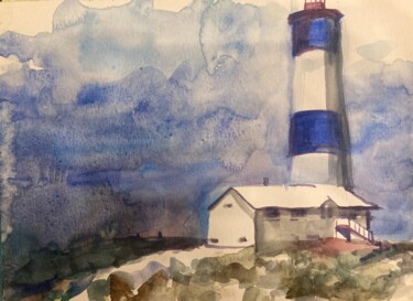 Pintura intitulada "Evening Lighthouse" por Michelle Moraczewski, Obras de arte originais, Aquarela