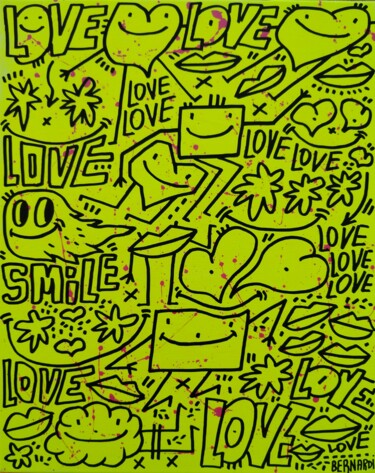 Картина под названием "Fluo love 💛" - Alexis Bernardi, Подлинное произведение искусства, Акрил Установлен на Деревянная рама…