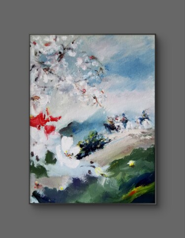 Cherry Petals & Riders – Poetic Japanese Landscape 绘画 标题为“Cherry Petals & Rid…” 由Aloosan, 原创艺术品, 油 安装在木质担架架上