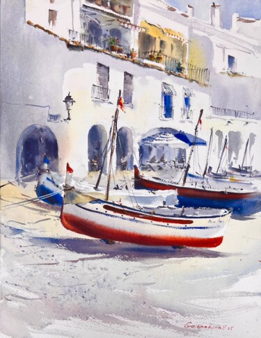 Sunlit Boats of Calella "Sunlit Boats of Cal…" başlıklı Tablo Eugenia Gorbacheva tarafından, Orijinal sanat, Suluboya