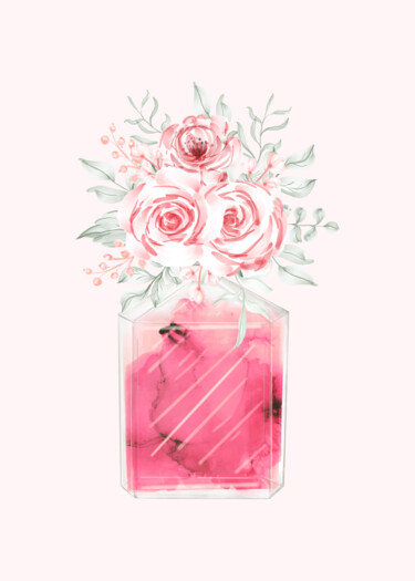 Digital Arts titled "Elegant Pink Floral…" by Chun Yu Guan, Original Artwork, AI generated image Mounted on Cardboard