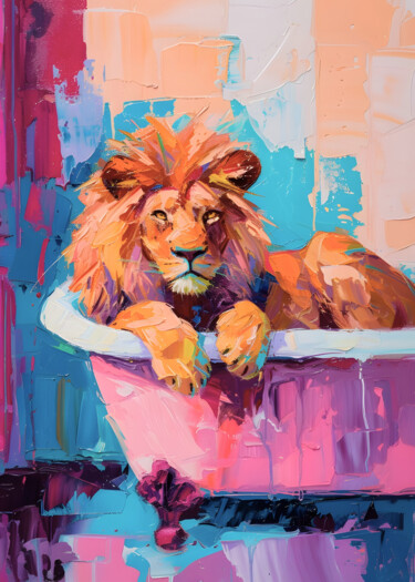 Цифровое искусство под названием "Lion in Pastel Bath" - 春宇 关, Подлинное произведение искусства, Изображение, сгенерированно…