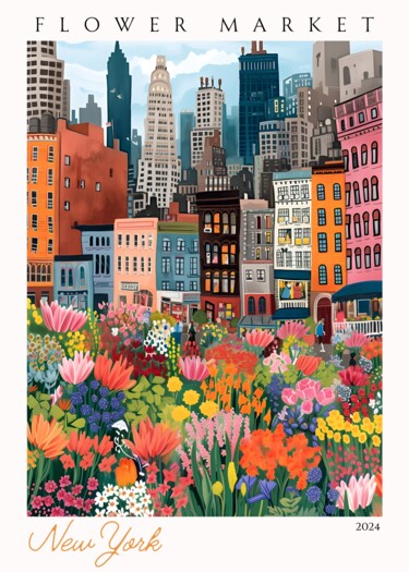 数字艺术 标题为“Urban Bloom: New Yo…” 由春宇 关, 原创艺术品, AI生成的图像 安装在纸板上