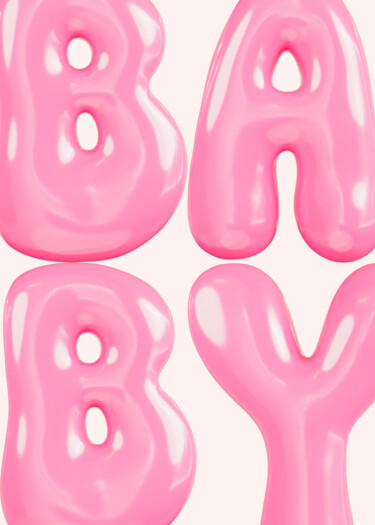 Digitale Kunst getiteld "Glossy Pink Letters…" door Chun Yu Guan, Origineel Kunstwerk, AI gegenereerde afbeelding Gemonteerd…