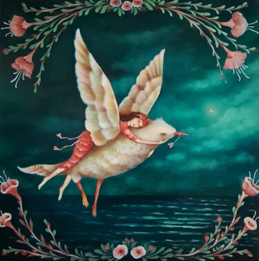 Pintura intitulada ""Sobrevuelo en luna…" por Caterina Oxley, Obras de arte originais, Óleo Montado em Armação em madeira