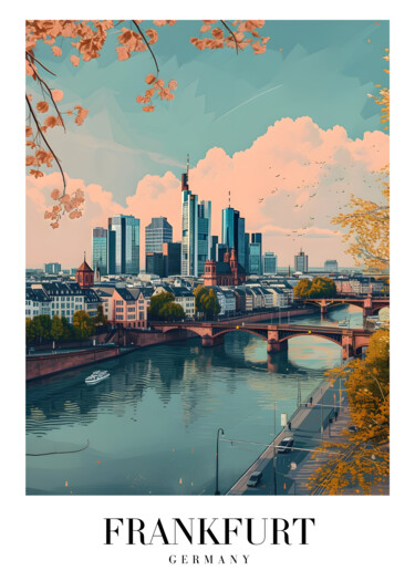 제목이 "Autumn in Frankfurt…"인 디지털 아트 春宇 关로, 원작, AI 생성 이미지 판지에 장착됨