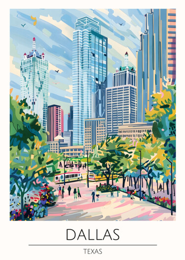 Digital Arts titled "Dallas Cityscape: V…" by Chun Yu Guan, Original Artwork, AI generated image Mounted on Cardboard