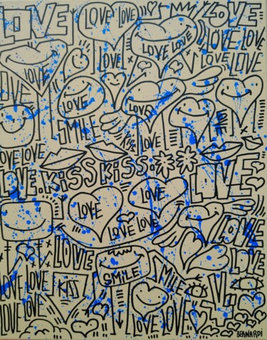Schilderij getiteld "Lovely 🧡💙" door Alexis Bernardi, Origineel Kunstwerk, Acryl Gemonteerd op Frame voor houten brancard
