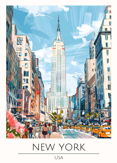 「Empire State Buildi…」というタイトルのデジタルアーツ 春宇 关によって, オリジナルのアートワーク, AI生成画像 段ボールにマウント