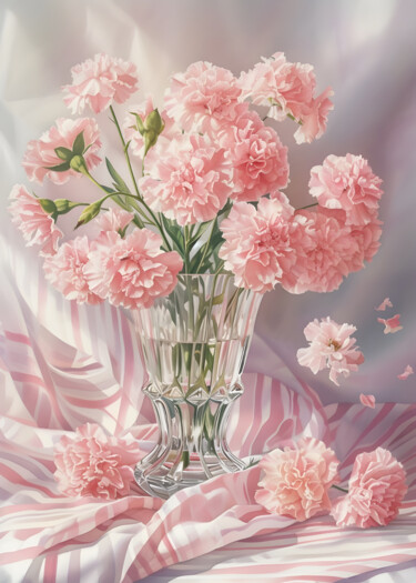 Digital Arts titled "Elegant Pink Carnat…" by Chun Yu Guan, Original Artwork, AI generated image Mounted on Cardboard