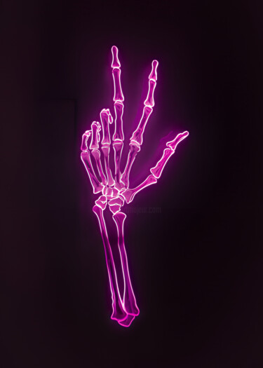 「Glowing Neon Skelet…」というタイトルのデジタルアーツ 春宇 关によって, オリジナルのアートワーク, AI生成画像 段ボールにマウント