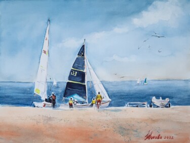Pintura intitulada "Yacht club" por Marina Zhukova, Obras de arte originais, Aquarela