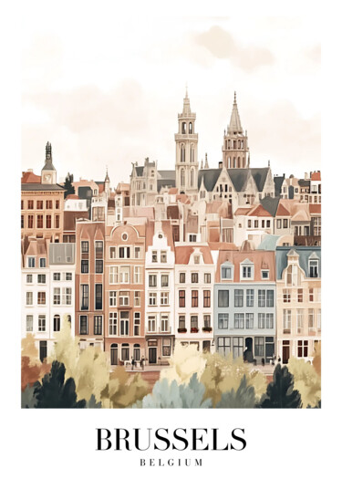 数字艺术 标题为“Brussels Cityscape:…” 由春宇 关, 原创艺术品, AI生成的图像 安装在纸板上