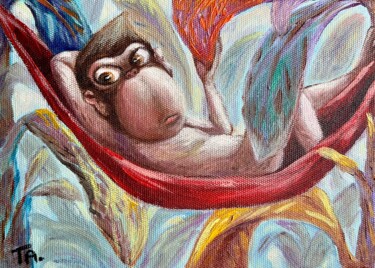 绘画 标题为“King Babu relaxing” 由Ta Byrne, 原创艺术品, 油 安装在木板上