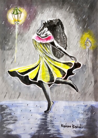 绘画 标题为“Dancing in the Rain” 由Kishore Bishoi, 原创艺术品, 丙烯
