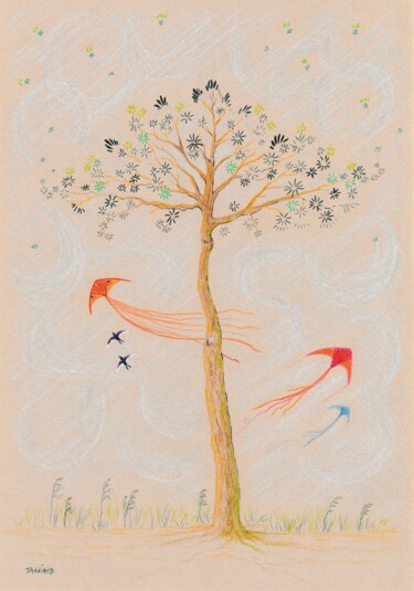 Drawing titled "ENVOLE MOI" by Catherine Janniaud, Original Artwork, Pencil Mounted on Cardboard