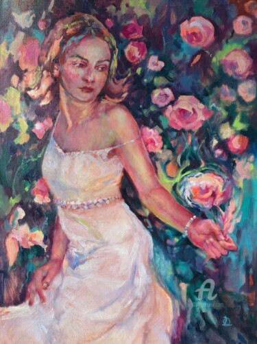 Pintura intitulada ""Enchanted Garden"" por Oxana Luky, Obras de arte originais, Óleo Montado em Armação em madeira