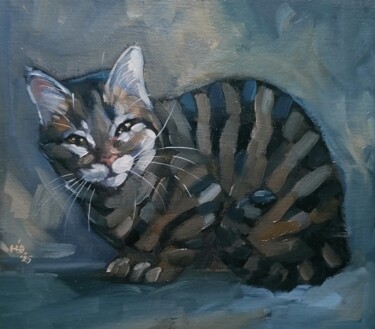 Painting titled "Этюд с полосатым ко…" by Ulia Nikitina, Original Artwork, Oil