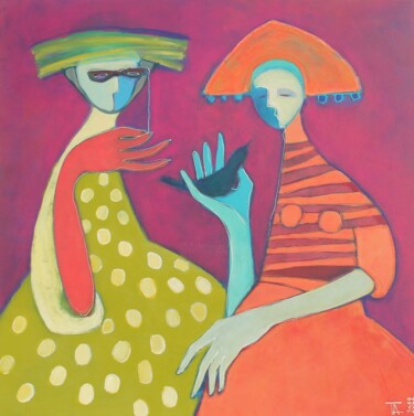 Beim Karneval. Schilderij getiteld "Beim Karneval." door Tatjana Auschew, Origineel Kunstwerk, Acryl Gemonteerd op Frame voor houten branca…
