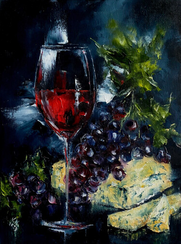 Wineglass of Burgundy Malarstwo zatytułowany „Wineglass of Burgun…” autorstwa Volodymyr Nezdiimynoha, Oryginalna praca, Olej Zamontowany na Drewni…