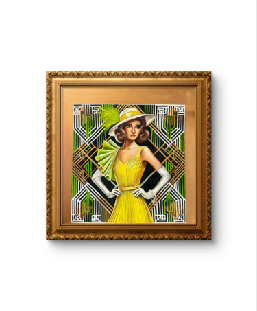 绘画 标题为“Art Deco Diva” 由Zsuzsanna Balogh, 原创艺术品, 丙烯 安装在木板上