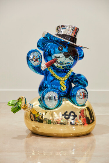 Scultura intitolato "Cohiba Bear Blue" da Diederik Van Apple, Opera d'arte originale, Colaggio