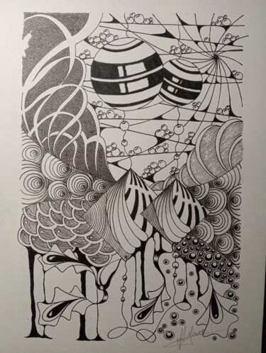 Drawing titled "Zenart #14" by Miguel Marques, Original Artwork, Ink